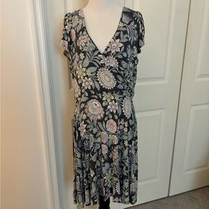 LOFT Black Floral Midi Dress